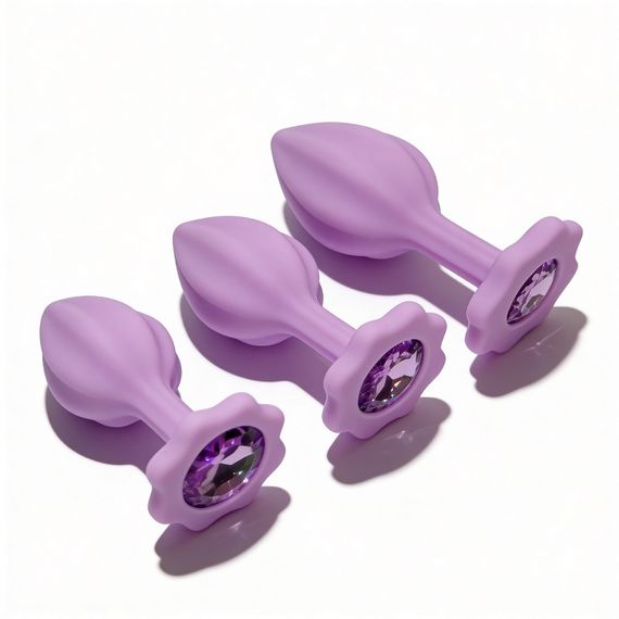 Набір силіконових анальних рельєфних пробок ALUME, S, M, L, з каменем лілового кольору, 3 шт sexstyle | Зображення 3