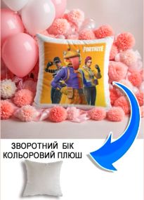 Подушка плюшева Мерч Крафт Дизайн з принтом Fortnite сірий плюш квадратна 33х33 см