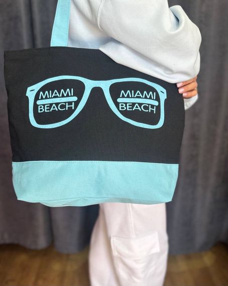 Женская большая пляжная сумка одно отделение на молнии AV228 размер 40/36, черная с голубым