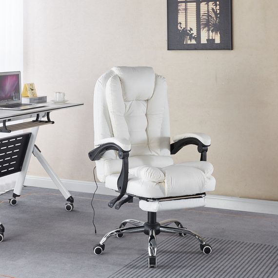 Крісло офісне з масажем та підставкою для ніг Bonro Бонро B-6071 біле (42412121)