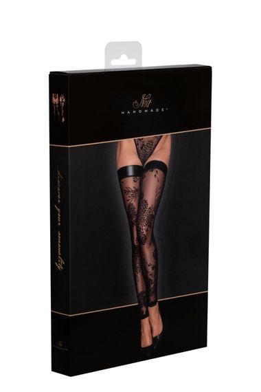 Панчохи без миска Noir Handmade F243 Tulle stockings with patterned flock embroidery, XL | Зображення 5