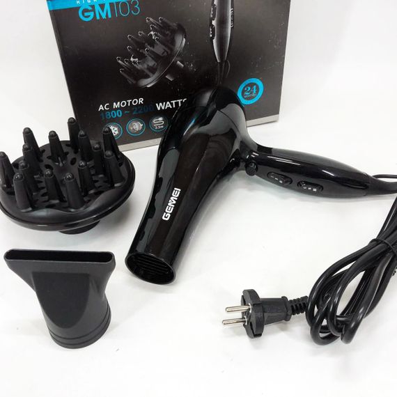 Фен для разных типов волос Gemei GM-103 2200 Вт, Хороший фен для дома Малошумный укладки волос UX-64 | Зображення 1