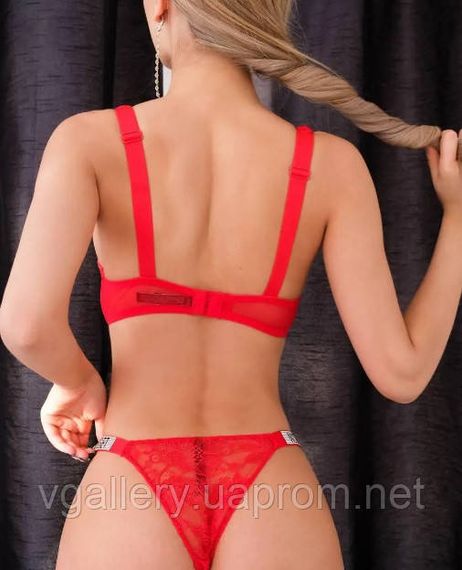 Жіноча спідня білизна Вікторія Сікрет  ⁇  Сексуальний червоний комплект білизни зі стразами M, 75C, Червоний | Зображення 2