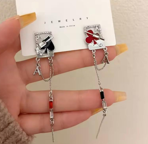 Сережки з гральними картами, сережки з камінцями, сережки карти, сережки з картами, сережки гральні карти, сережки з камінчиками | Зображення 2