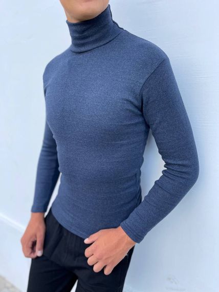 Мужской трикотажный утепленный гольф на флисе с воротником стойкой PA5644 цвет синий, размер M | Зображення 1