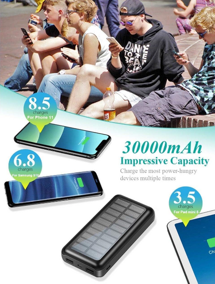 Повербанк Powerbank 30000 D-808 А 819 зовнішній акумулятор із сонячними батареями   знижка | Зображення 8