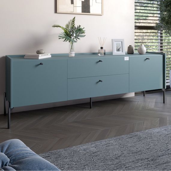 Тумба під телевізор з шухлядами LION Wood з чорними ніжками 180х50х40 см Граніт сірий (LION-043125)