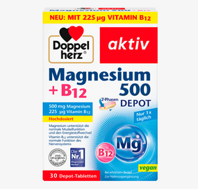 Доппельгерц Магній 500 + вітамін В12 Doppelherz Magnesium Магній для зміцнення серцево-судинної системи та інших фунції