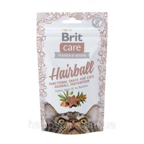 Лакомство Brit Care Functional Snack Hairball д/котов для выведения шерсти с уткой 50 г