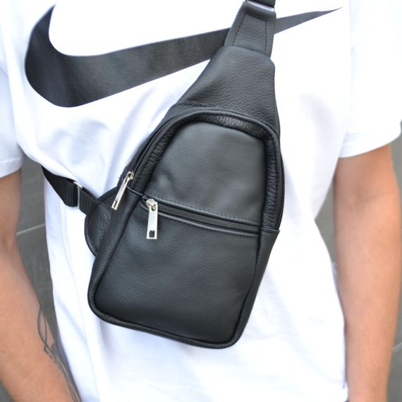 Сумка з натуральної шкіри, слінг чоловічий чорний, барсетка, крос боді, Практична сумка-месенджер | Зображення 5