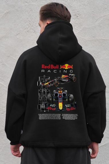 Оверсайз худі толстовка на флісі з капюшоном та принтом Without Redbull Black