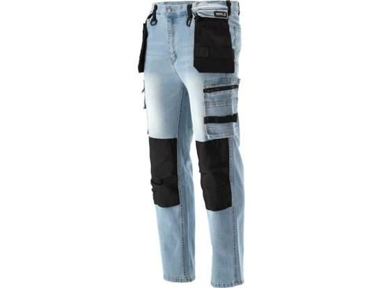 Штани робочі джинс стрейч розмір L/XL 98-106 см, ріст-180-188 см, голубі, 17 кише, 71% бав, 25 Польща YATO YT-79073
