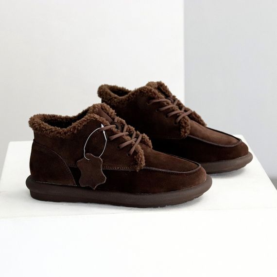 Стильні зимові низькі замшеві черевики колір Шоколад | Зображення 6