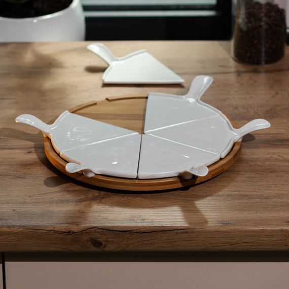 Тарілка для піци 28 см порцелянова обертається, бамбукова основа HP1248 | Зображення 1