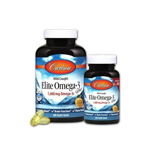 Омега 3 Carlson Labs Elite Omega-3 Gems 1600 mg 90+30 Soft Gels Lemon
