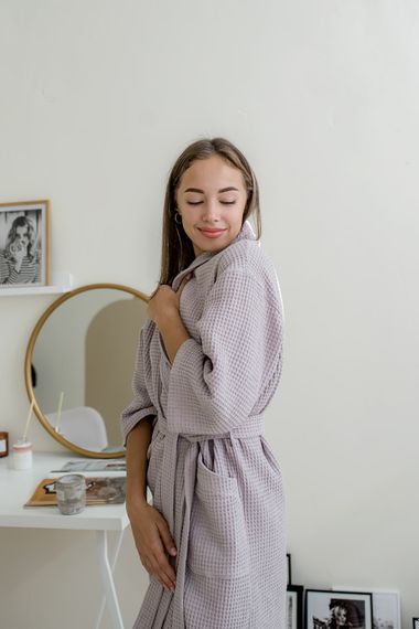 Жіночий Вафельний халат COSY шаль, лаванда | Зображення 2