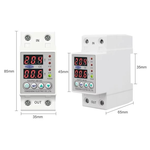 Реле напряжения с контролем тока TOMZN TOVPD1-40-EC 40A | Зображення 3