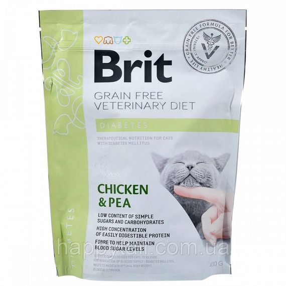 Корм сухой Brit Grain Free VetDiet Cat Diabetes для котов с сахарным диабетом беззерновой с курицей и горохом 400 г | Зображення 2