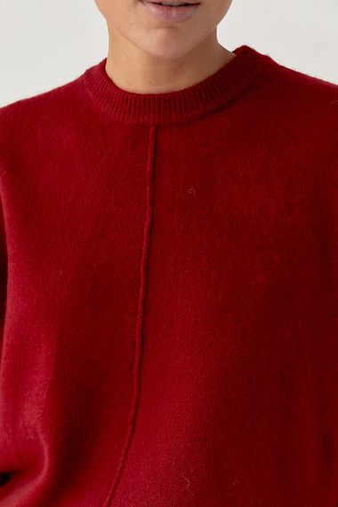 В'язана вільна кофта з декоративним швом - темно-червоний цвет, ONE SIZE (є розміри) | Зображення 3