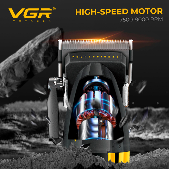 Аккумуляторная машинка для стрижки VGR V-285, 6 насадок, 9000 RPM, 2000 mAh, LED дисплей | Зображення 8