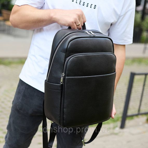 Універсальний чоловічий рюкзак із шкіри 41х31х16, зручний наплічник для ноутбука та документів, чорний | Зображення 1
