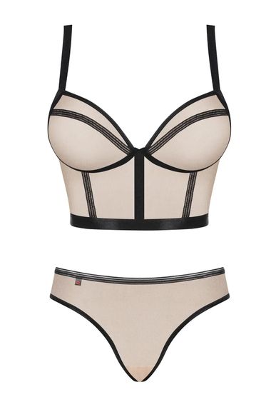 Комплект білизни Obsessive Nudelia top Тілесно-чорний S/M (бюстʼє та трусики) | Зображення 4