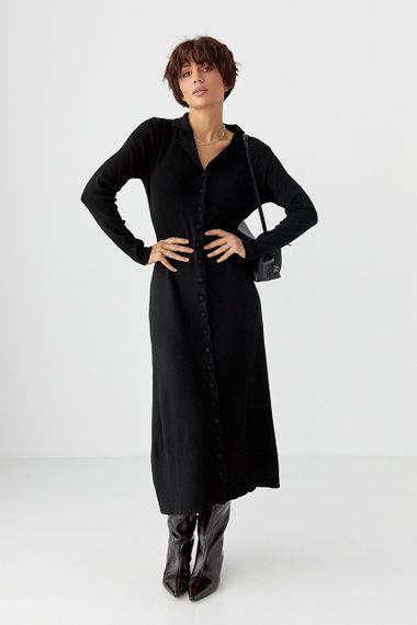 Трикотажна довга сукня на ґудзиках - чорний цвет, ONE SIZE (є розміри) | Зображення 4