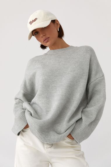 В’язаний однотонний джемпер вільного фасону - світло-сірий цвет, ONE SIZE (є розміри) | Зображення 4