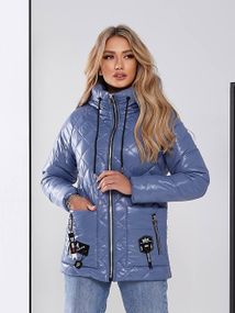 Жіноча стьобана куртка з блиском, арт.504, блакитний джинс