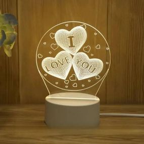 Настольный светильник New Idea 3D Desk Lamp Сердца в шаре I love you Белая подставка