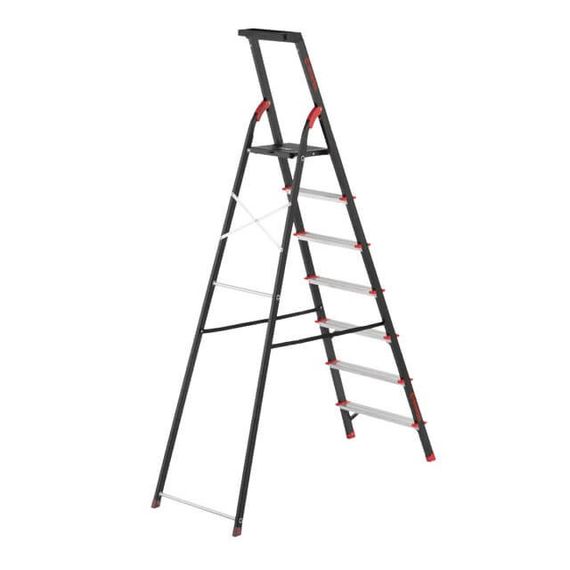 Драбина 7 сходинок, лоток для інвентарю, сталевий профіль, висота верхньої сход. 1,5 м INTERTOOL LT-0057 | Зображення 1