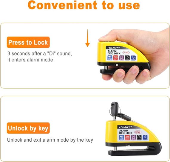 Замок REAPP із сигналізацією для дискових гальм мотоцикла, мопеда, велосипеда — надійний захист і гучний сигнал 110 дБ | Зображення 3