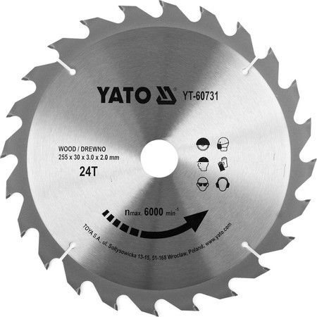 Диск пиляльний победітовий по дереву 255x30мм 24 зуби YATO YT-60731