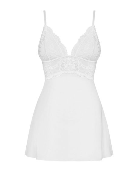 Сатиновий пеньюар із мереживом Obsessive 810-BAB-2 babydoll & thong S/M, білий, пеньюар, танга | Зображення 4