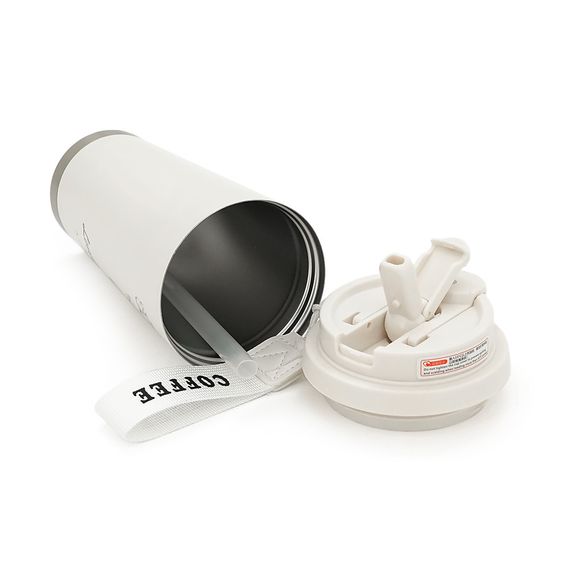 Термокухоль пластиковий Merlion Coffee, з трубочкою, об'єм 500мл., колба з нержавіючої сталі, біла | Зображення 1