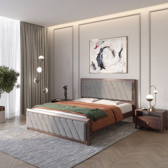 Двоспальне дерев'яне ліжко Mebigrand Барселона Б6 Горіх темний/Аляска 93 (Сірий) 160х200 см (MBG-14385)