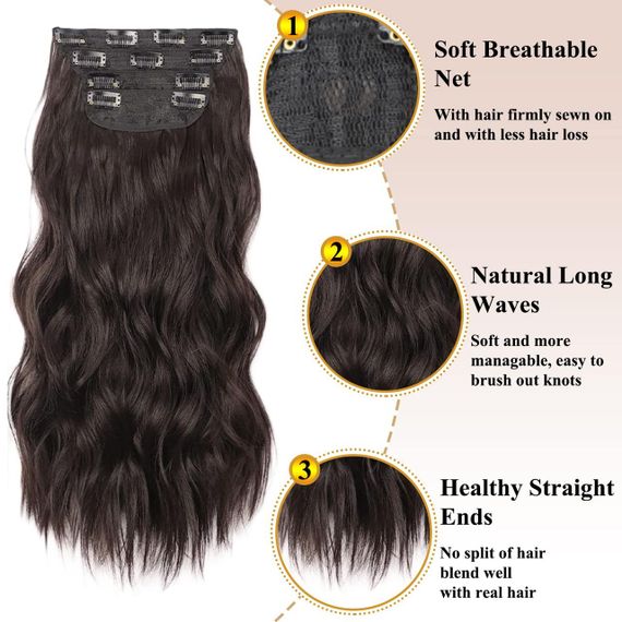 Накладні пасма на шпильках 50 см, коричневі, набір із 4 штук | Зображення 4