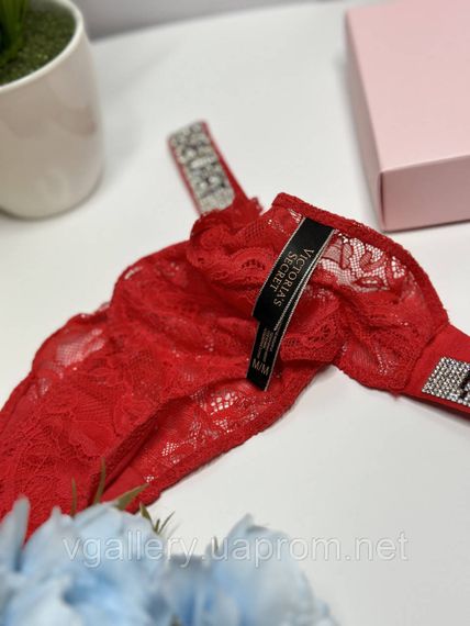 Женские кружевные трусики Бразилиана Victoria's Secret со стразами, женские трусики с кружевом и стразами Виктория Сикрет | Зображення 1