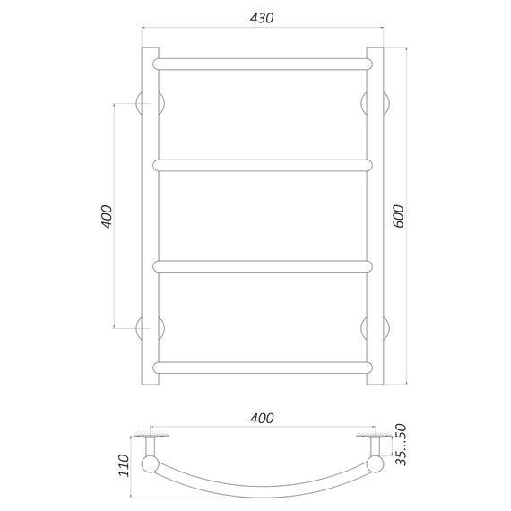 Рушникосушарка UNIO LD W 600-400-4 Драбинка Дуга (20651) | Зображення 1