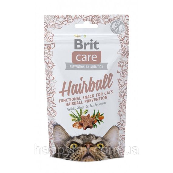 Лакомство Brit Care Functional Snack Hairball д/котов для выведения шерсти с уткой 50 г
