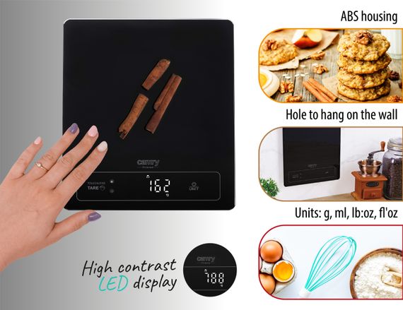 Ваги кухонні Camry CR 3175 black електронні/ 15кг/ г; мл, унція/ USB type C/ автовимкнення/ скло | Зображення 1