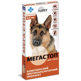 Протипаразитарні краплі на холку ProVET МегаСтоп для собак масою тіла від 20 до 30 кг (1 піпетка), 3 мл