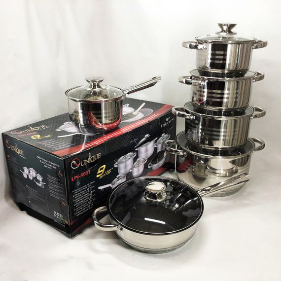 Набір посуду UNIQUE UN-5037 12 предметів (16; 16; 18; 20; 24; сковорода 24 см) | Зображення 1