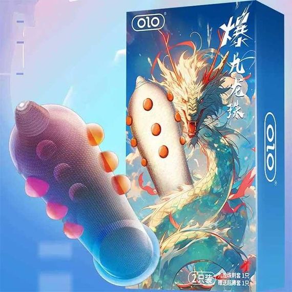 Презервативы с шипами супер тонкий OLO Nine Dragon 2 шт | Зображення 3