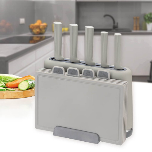 Набір ножів 10 предметів:(5шт + 4 обробні дошки + підставка) сірий MR-1412-GREY Maestro | Зображення 1