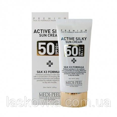Сонцезахисний крем із пептидами та амінокислотами шовку Medi-Peel Active Silky Sun Cream SPF50+/PA+++ 50 мл | Зображення 2