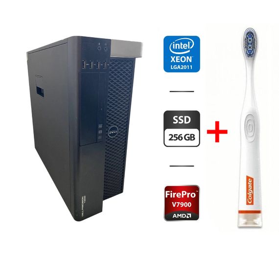 Робоча станція Dell Precision T3600 Tower / Intel Xeon E5-2660 (8 (16) ядер по 2.2 - 3.0 GHz) / 32 GB DDR3 / 256 GB SSD / AMD FirePro V7900, 2 GB GDDR5, 256-bit / DVD-ROM б/в + Подарунок Розумна інтерактивна зубна щітка Colgate Connect M1 / Bluetooth