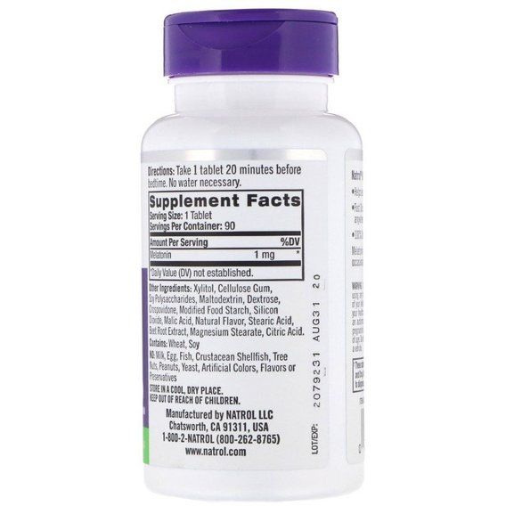 Мелатонин для сна Natrol Melatonin Fast Dissolve 1 mg 90 Tabs Strawberry NTL-06324 | Зображення 1