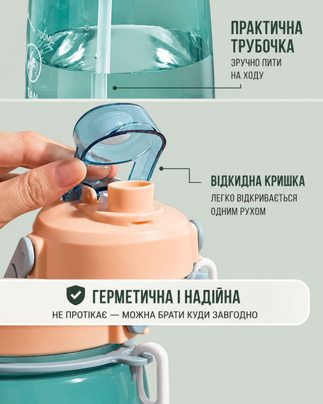 Спортивная бутылка для воды START TRAINING (1500 мл) - Голубая с ручкой | Зображення 1