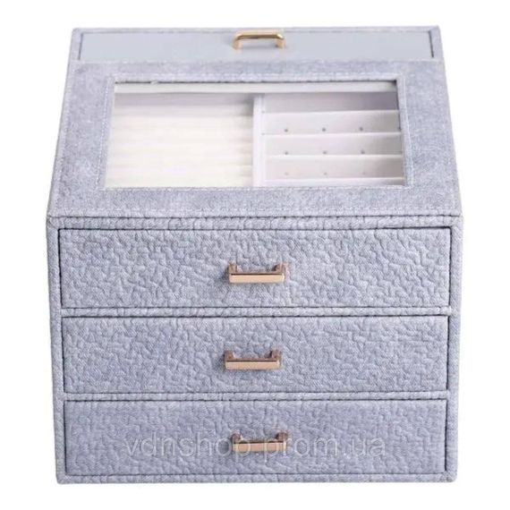 Шкатулка для украшений из эко кожи 3 яруса органайзер для ювелирных изделий HP-5-16G | Зображення 6